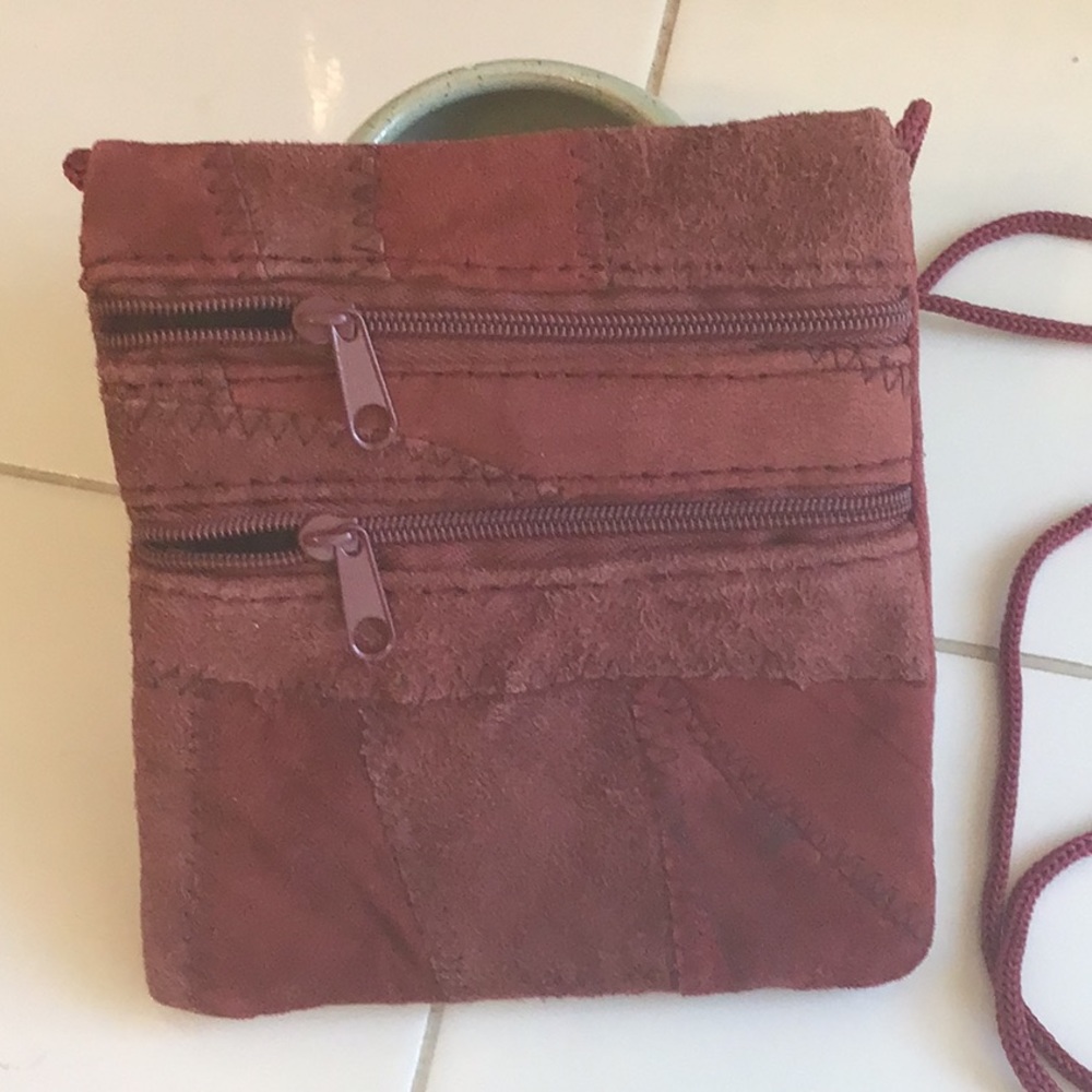 Suede Leather Patchwork Design Crossbody - image 2
